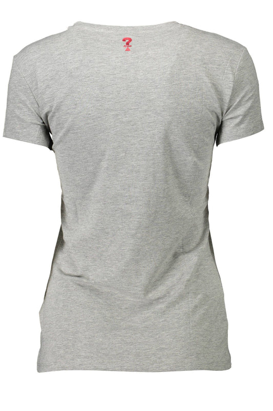 Guess Jeans Chic V-Neck Logo Tee in Gray
