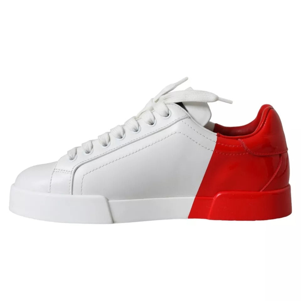 Dolce & Gabbana White Red Leather Logo Low Top Sneakers Shoes