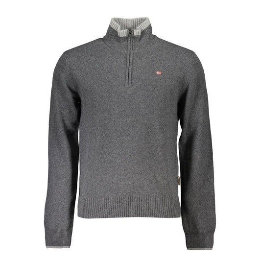 Napapijri Elegant Gray Half Zip Sweater with Bold Accents