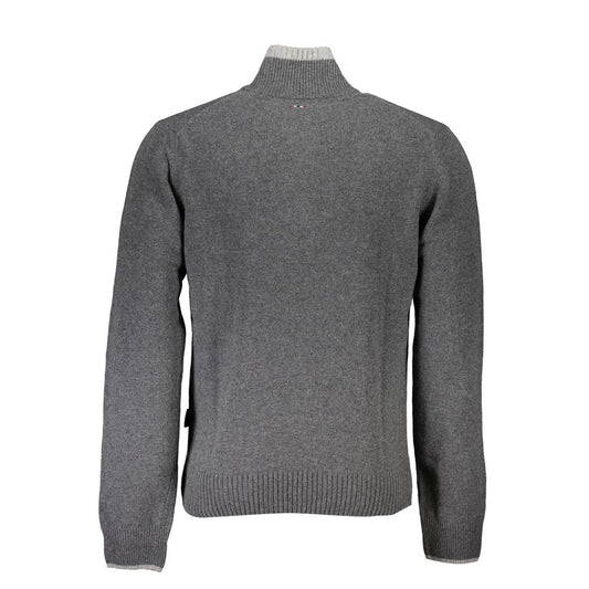 Napapijri Elegant Gray Half Zip Sweater with Bold Accents
