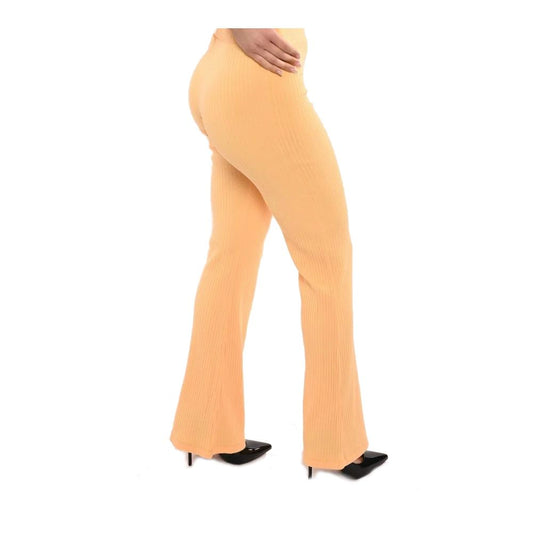 Hinnominate Flared High-Waist Ribbed Trousers in Orange