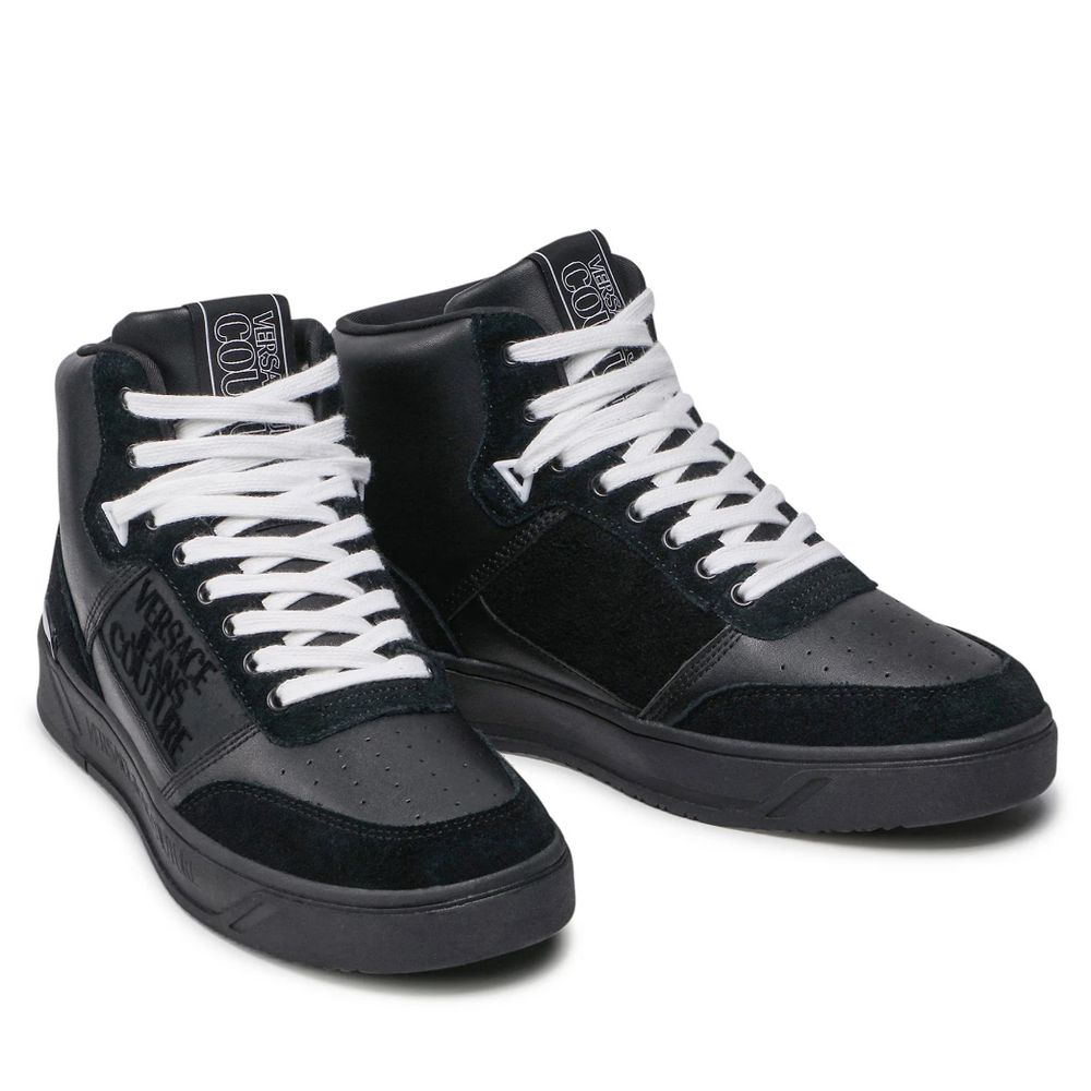 Versace Jeans Black Leather Di Calfskin Sneaker