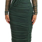 Dolce & Gabbana Green Mesh Crystal Ruched Tulle Midi Dress