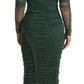 Dolce & Gabbana Green Ruched Stretch Tulle Crystal Midi Dress