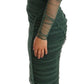 Dolce & Gabbana Green Ruched Stretch Tulle Crystal Midi Dress