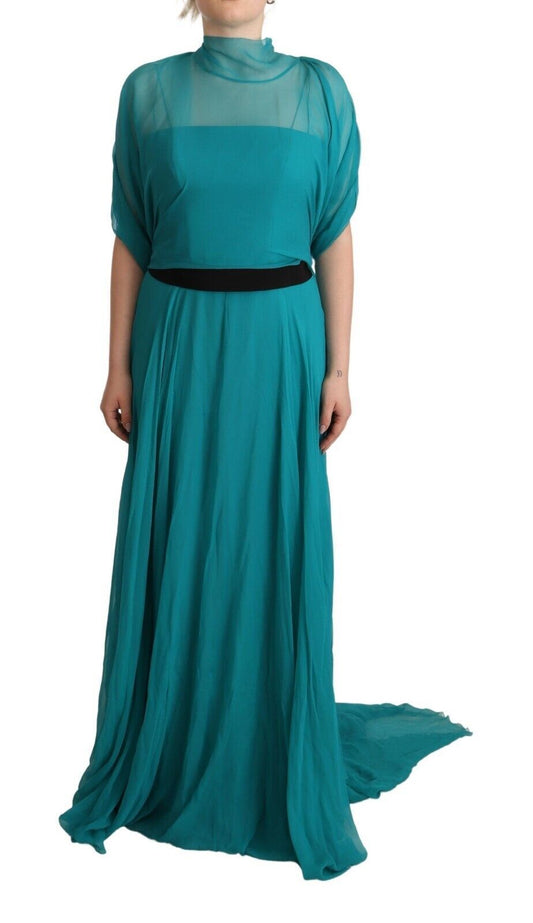 Alberta Ferretti Elegant Silk A-Line Long Dress in Blue