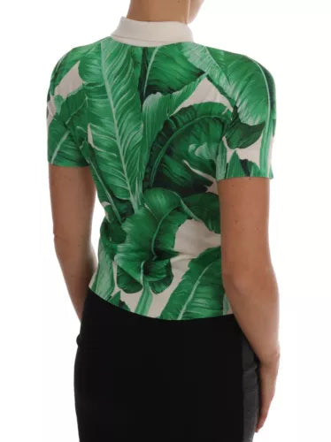 Dolce & Gabbana Green Banana Print Silk Polo T-shirt