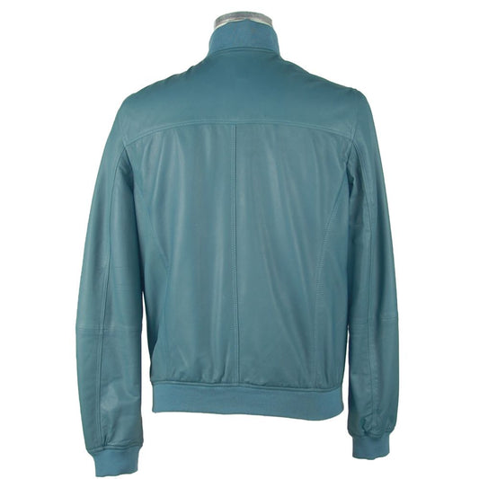 Emilio Romanelli Elegant Petrol Blue Leather Jacket