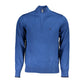 U.S. Grand Polo Elegant Half-Zip Blue Sweater with Embroidery Detail