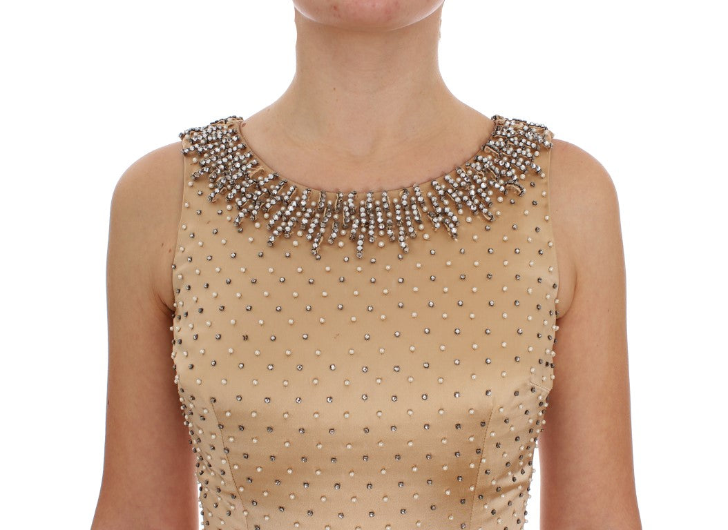 Dolce & Gabbana Beige Crystal Embellished Gown Shift Dress