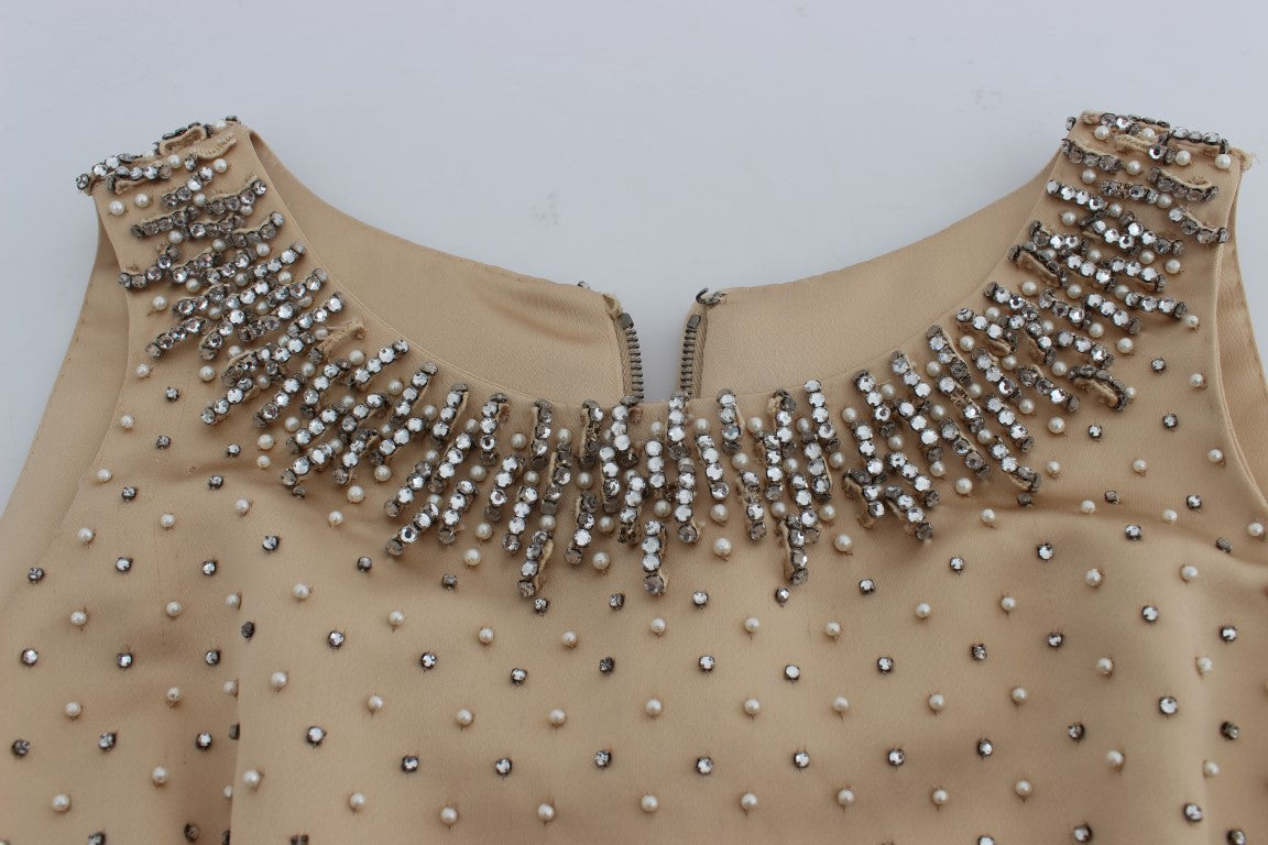 Dolce & Gabbana Beige Crystal Embellished Gown Shift Dress