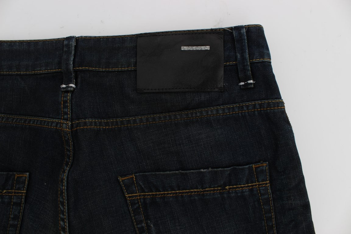 Acht Blue Wash Cotton Denim Straight Fit Jeans