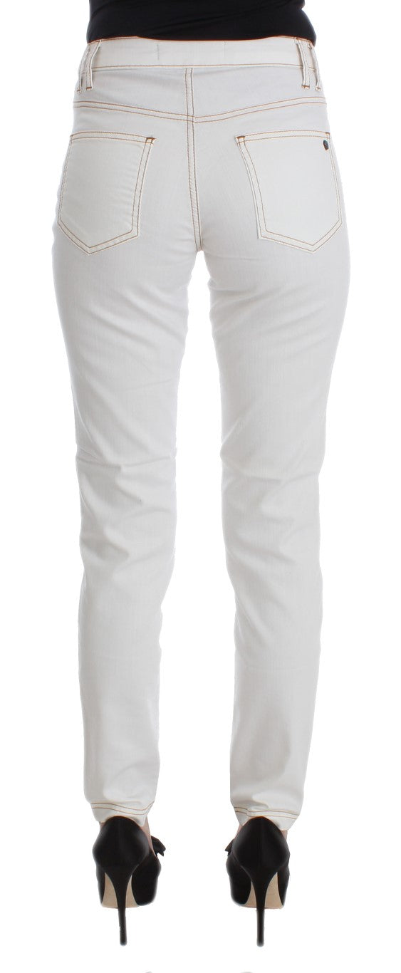 Cavalli White Cotton Blend Slim Fit Jeans