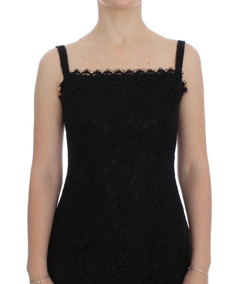 Dolce & Gabbana Black Floral Lace Shift Knee Length Dress
