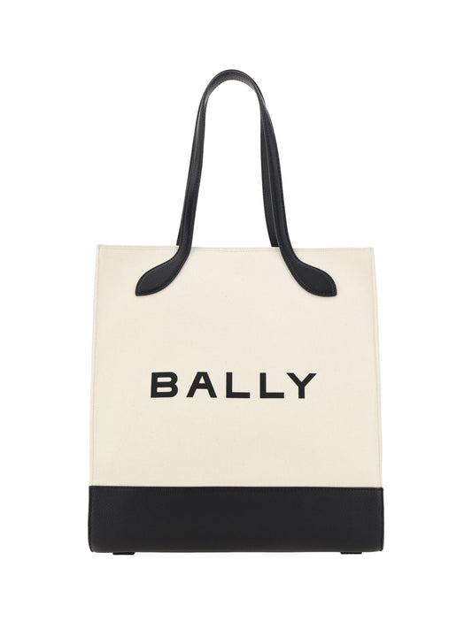 Bally White and Black Leather Tote Shoulder Bag