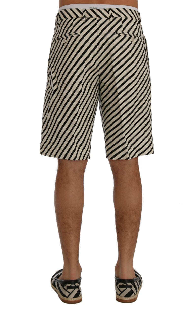 Dolce & Gabbana White Black Striped Hemp Casual Shorts
