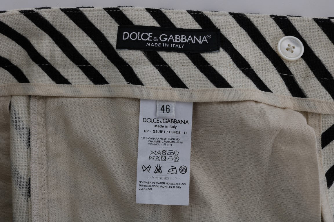 Dolce & Gabbana White Black Striped Hemp Casual Shorts