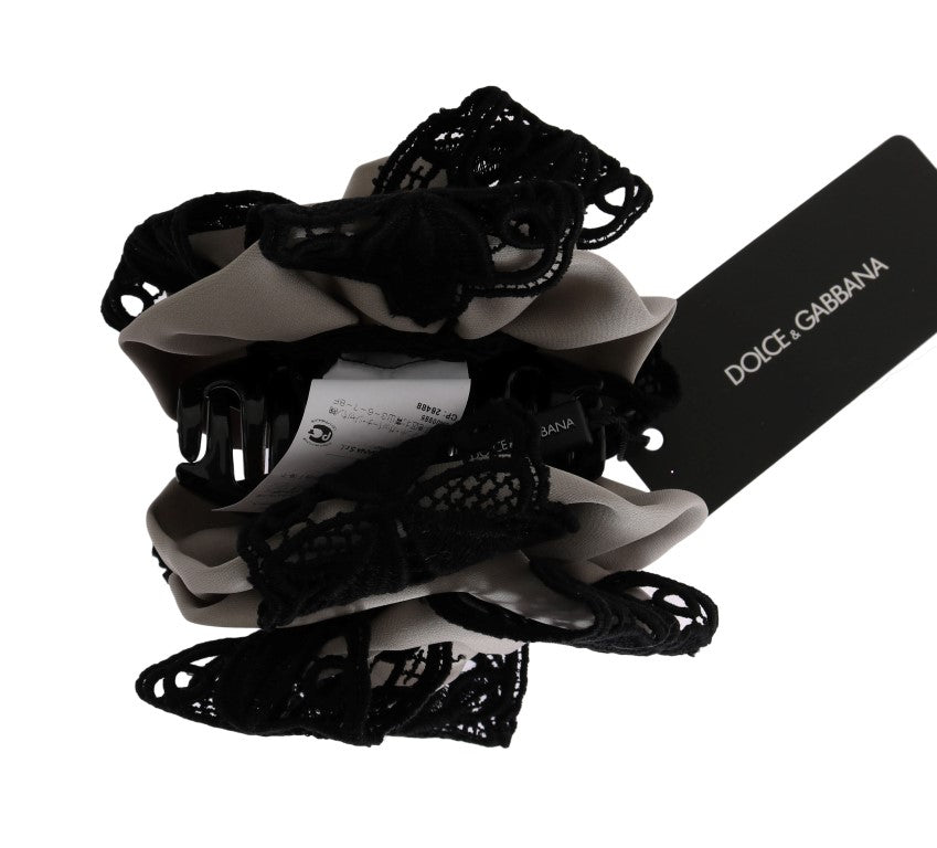 Dolce & Gabbana Gray Silk Black Lace Hair Claw