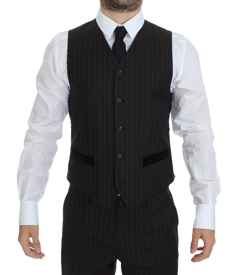 Dolce & Gabbana Brown Striped Wool Slim 3 Piece Suit Tuxedo