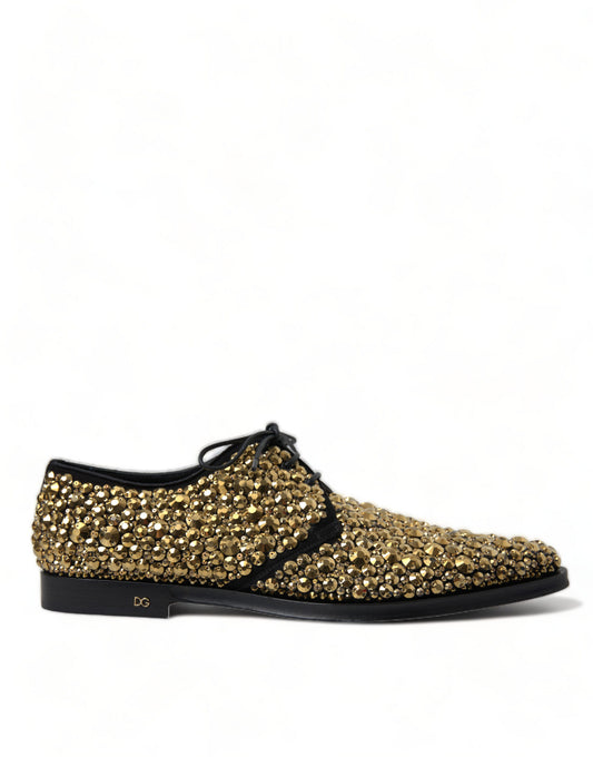 Dolce & Gabbana Black Gold Embellished Derby Dress Shoes