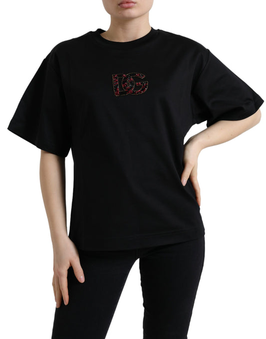 Dolce & Gabbana Elegant Black Crystal-Embellished T-Shirt