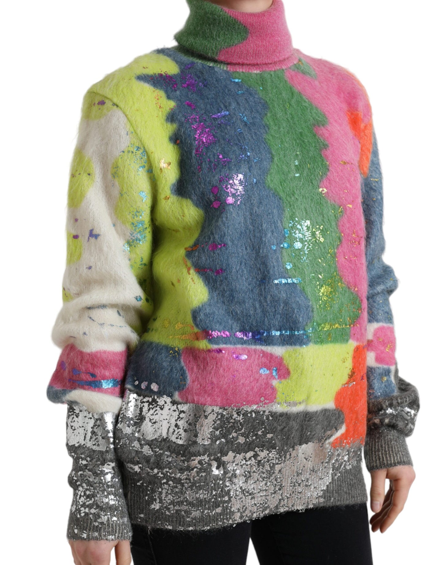 Dolce & Gabbana Multicolor Mohair Stripe Turtleneck Sweater