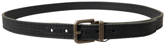 Dolce & Gabbana Black Leather Perforated Gold Buckle Belt