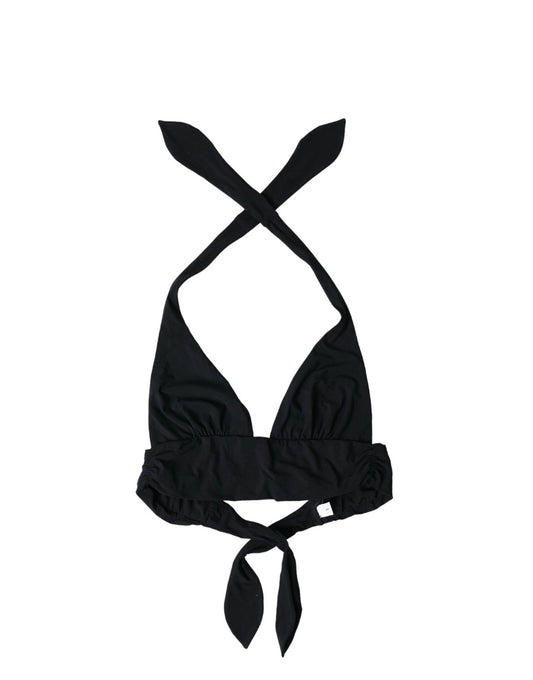 Dolce & Gabbana Black Nylon Stretch Swimwear Halter Top Bikini