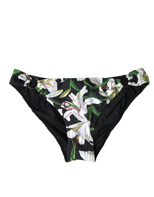 Dolce & Gabbana Black Lily Print Swimwear Bottom Beachwear Bikini