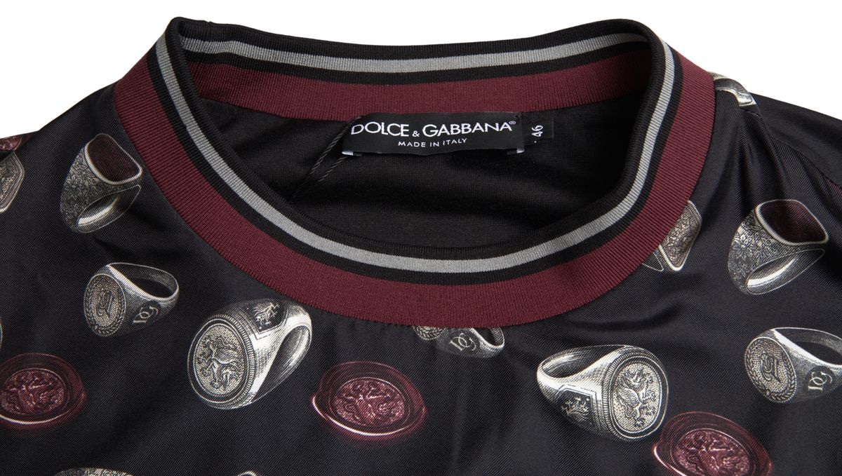 Dolce & Gabbana Elegant Silk Crewneck Pullover - Black Multicolor