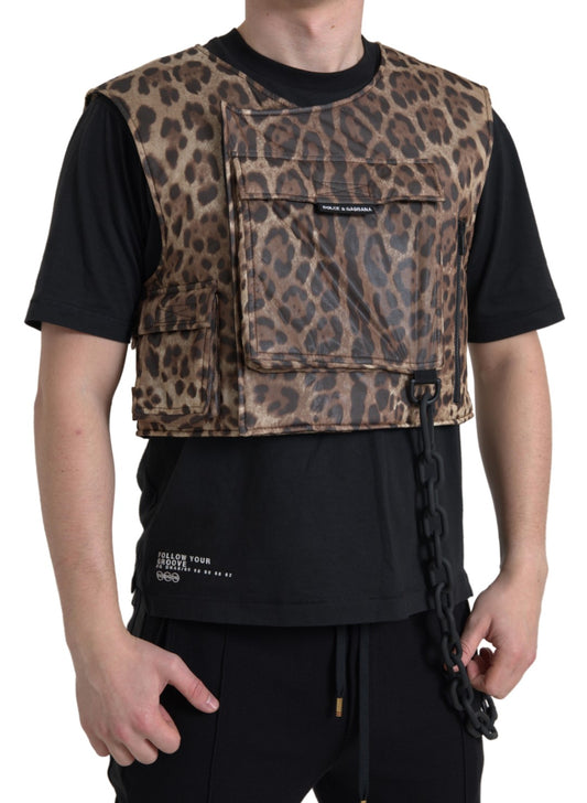 Dolce & Gabbana Brown Leopard Silk Sleeveless Sportswear