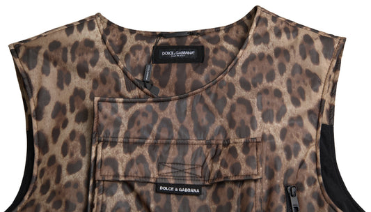 Dolce & Gabbana Brown Leopard Silk Sleeveless Sportswear
