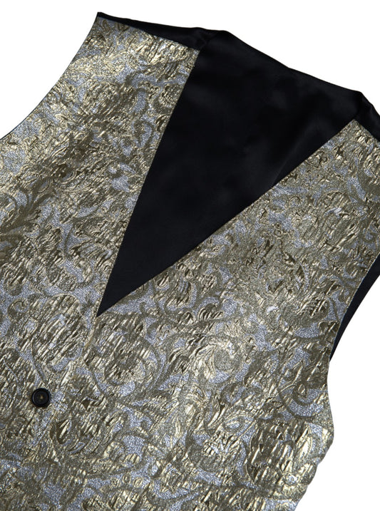 Dolce & Gabbana Floral Jacquard Waistcoat Formal Gold Vest