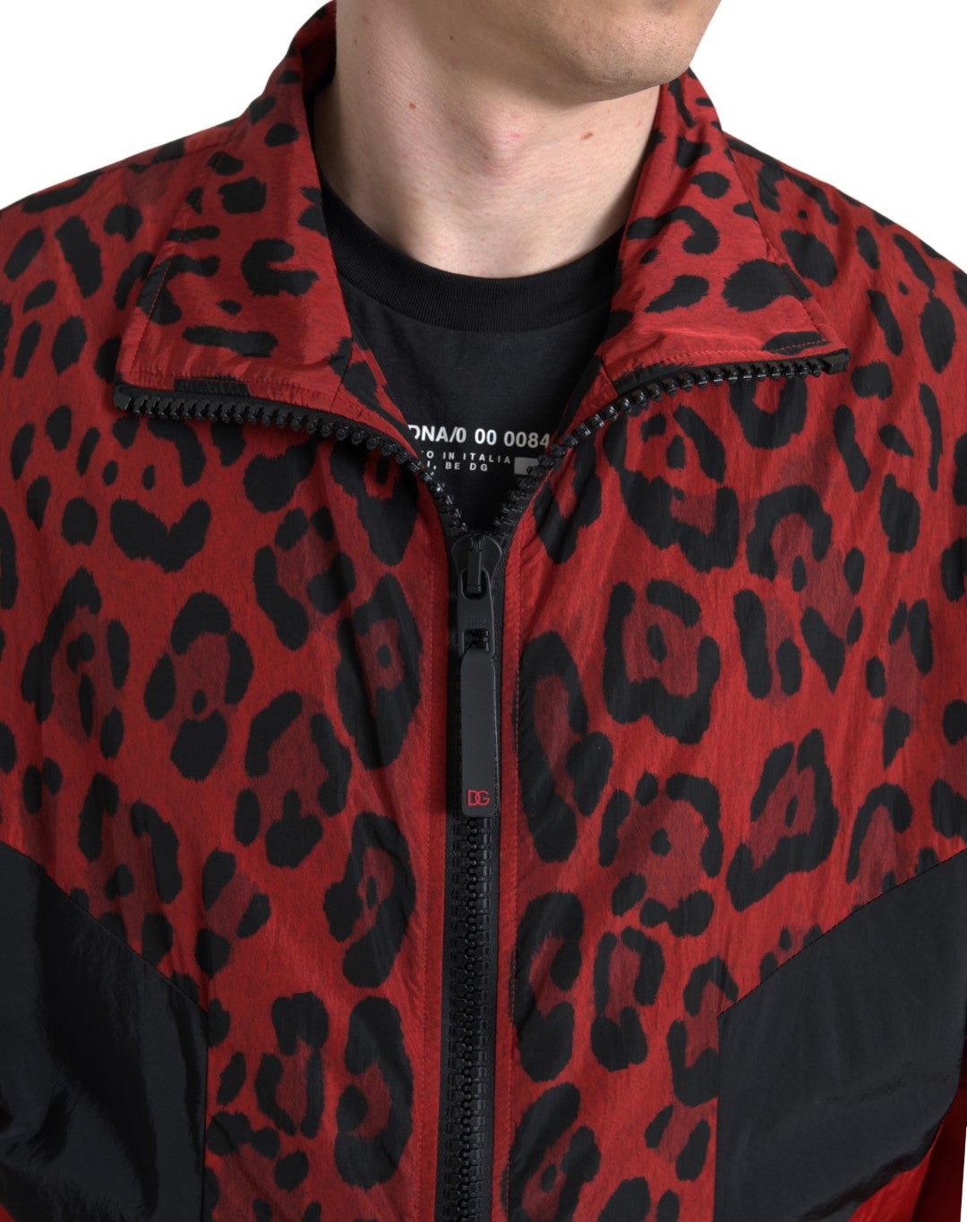 Dolce & Gabbana Red Leopard Zip Sweater Jacket