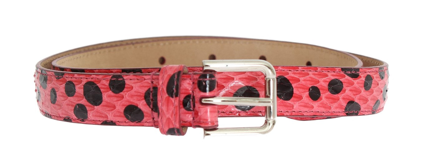 Dolce & Gabbana Pink Polka Snakeskin Silver Buckle Belt