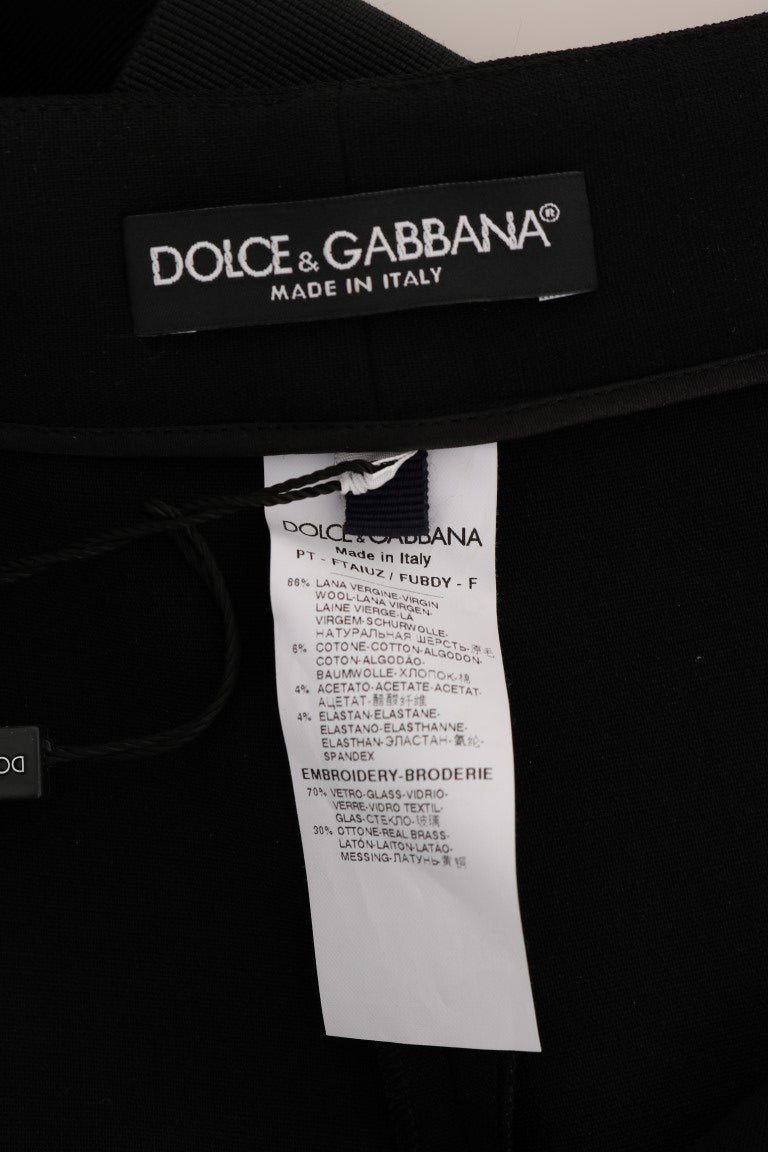 Dolce & Gabbana Black Wool Stretch Crystal Pants