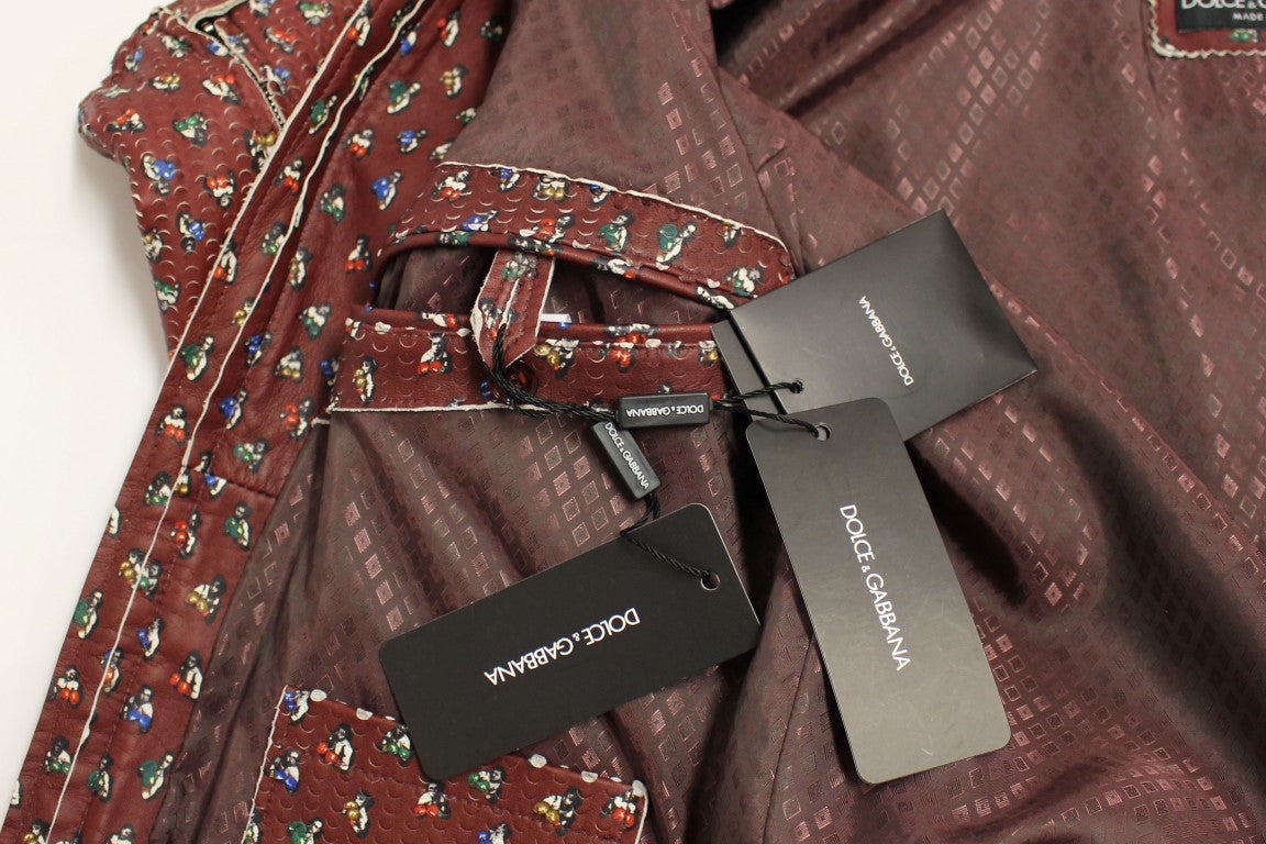 Dolce & Gabbana Bordeaux Leather Boxer Print Jacket Coat