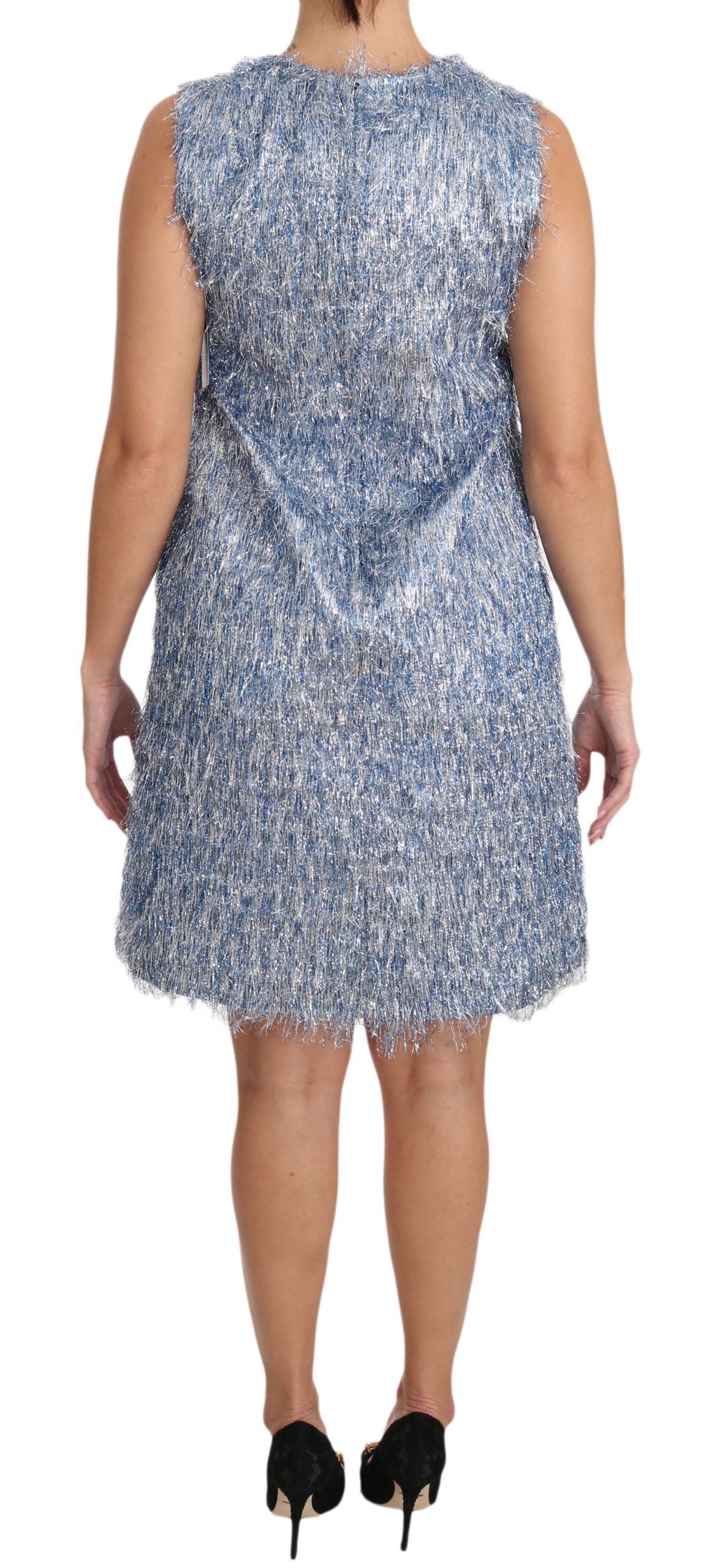 Dolce & Gabbana Light Blue Fringe Shift Gown Dress