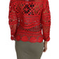 Dolce & Gabbana Elegant Red Crochet Knit Cardigan with Fur Collar