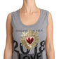 Dolce & Gabbana Gray Tank Top Crystal Sequined Heart  T-shirt
