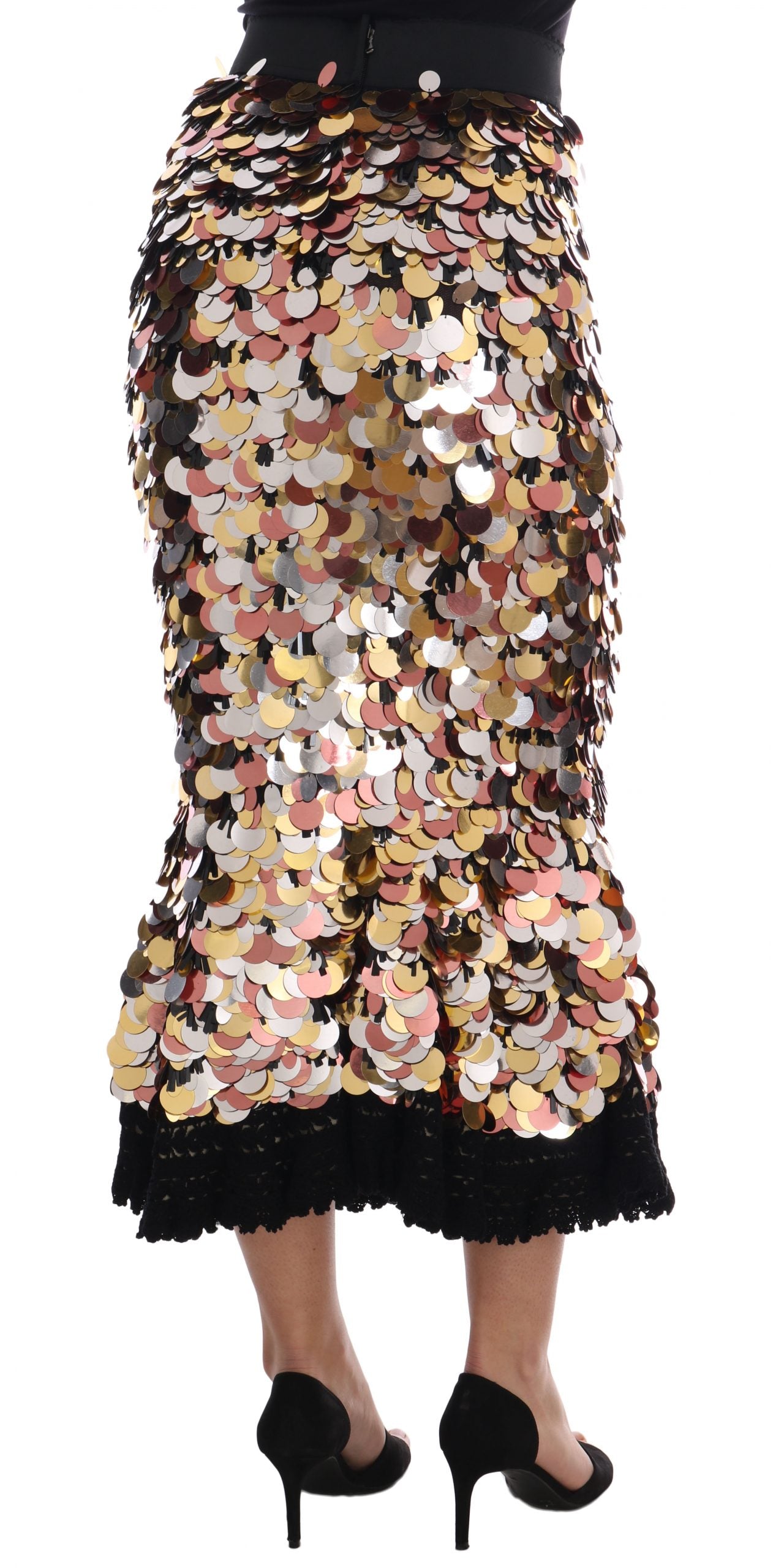 Dolce & Gabbana Gold Sequined Peplum High Waist Skirt