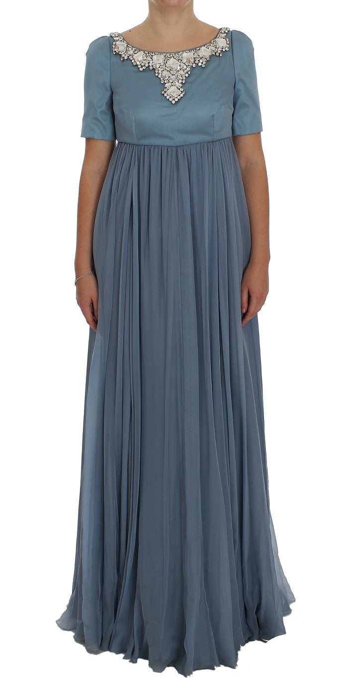 Dolce & Gabbana Blue Silk Crystal Sheath Gown Ball Dress