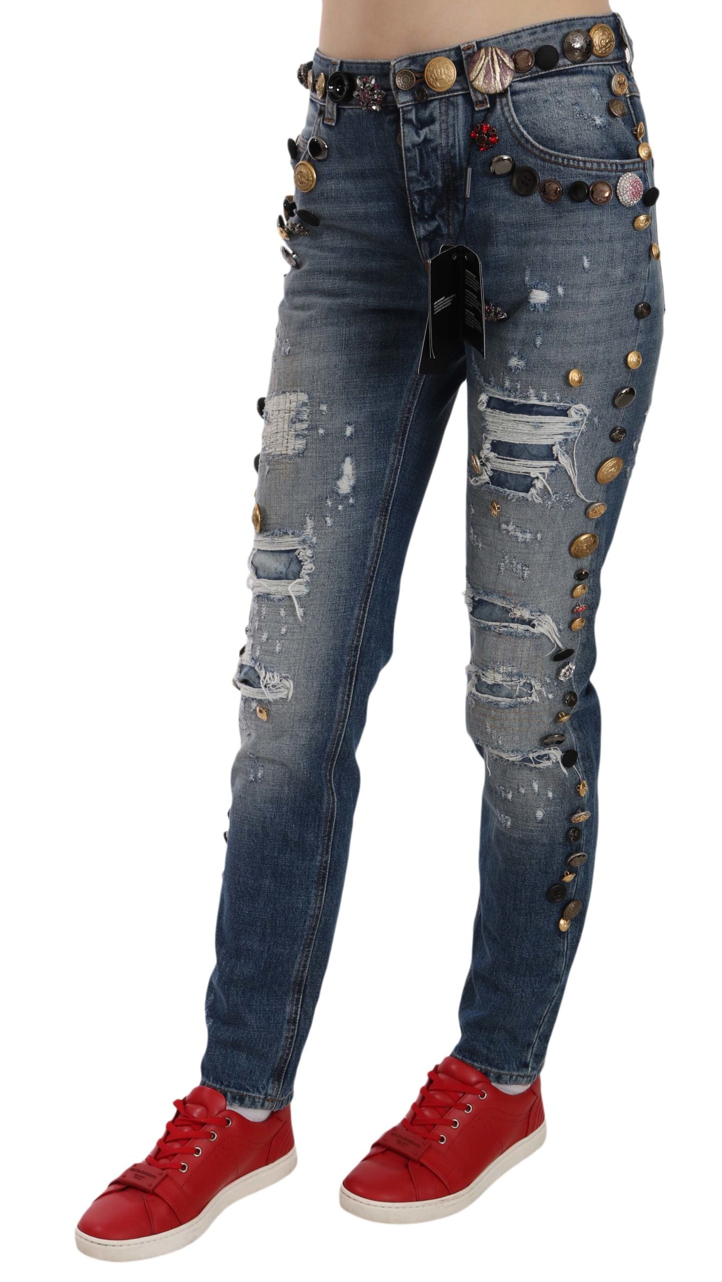 Dolce & Gabbana Distressed Embellished Buttons Denim Pants Jeans