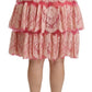 Dolce & Gabbana Pink Lace Layered High Waist Knee Length Skirt