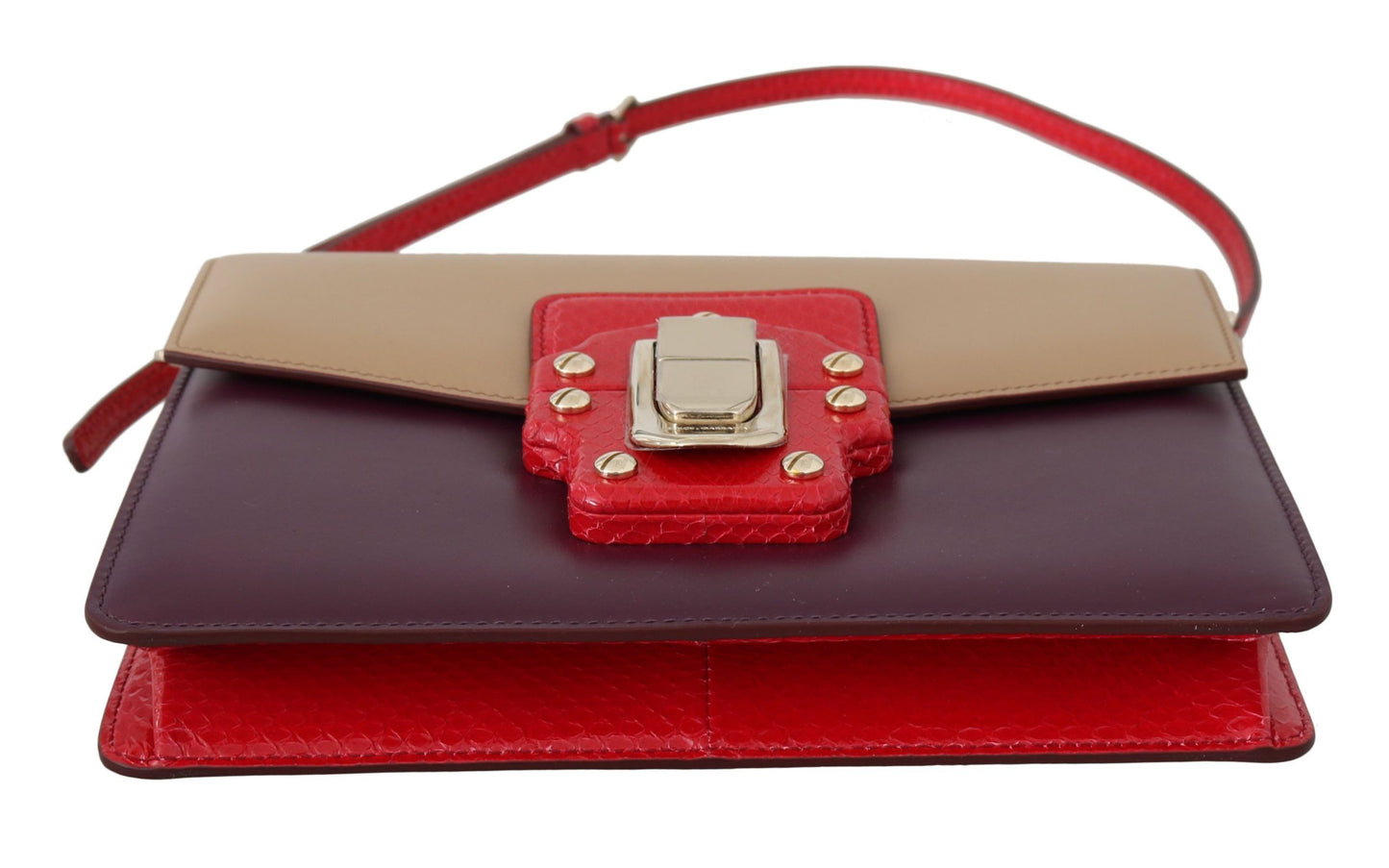 Dolce & Gabbana Purple Beige Red Leather Crossbody Purse Bag