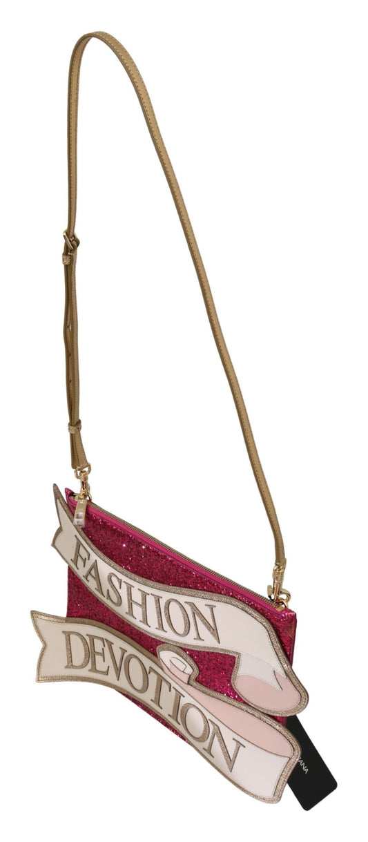 Dolce & Gabbana Pink Glittered Fashion Devotion Sling CLEO Purse