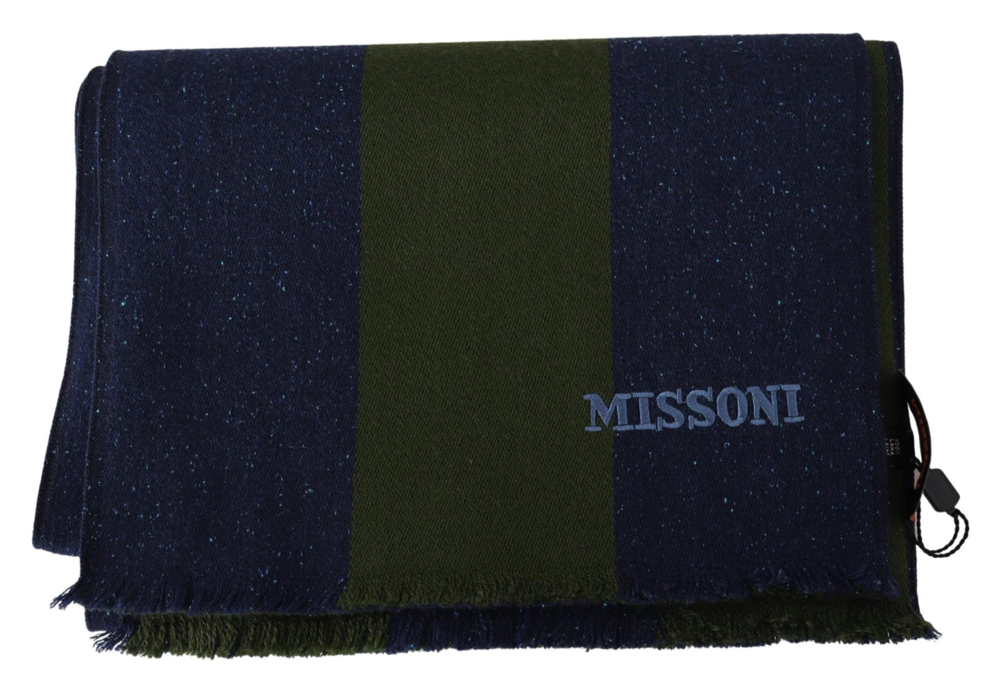 Missoni Green Striped Wool Unisex Neck Wrap Shawl Blue