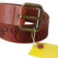 Just Cavalli Brown Leather Logo Bronze Rustic Metal Buckle Belt