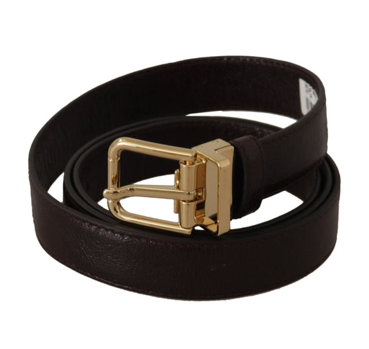 Dolce & Gabbana Brown Leather Gold Metal Buckle Belt