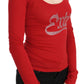 Exte Red Crystal Embellished Long Sleeve Top